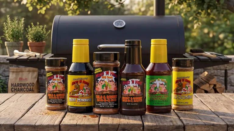 Hogs 'N Heat products by the grill